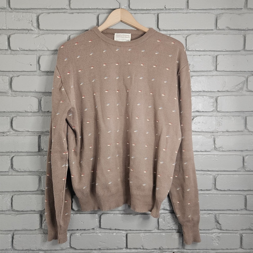 Vtg Lord Jeff Brown Flecked Crewneck Sweater Mens L USA Retro Grandpa Earth Tone
